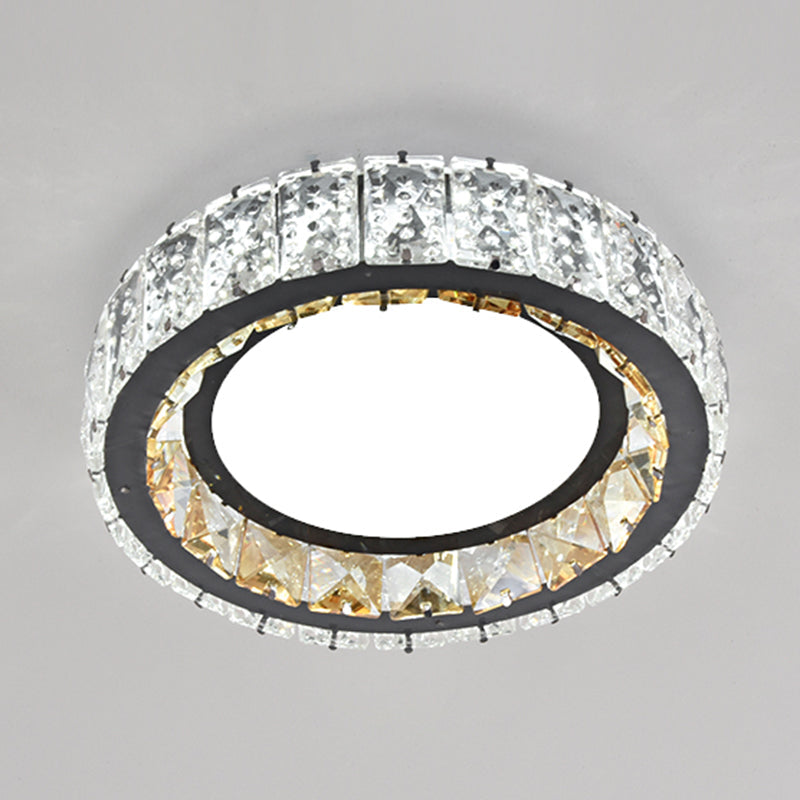 Modern Crystal Led Flush Mount Ceiling Light In Stainless-Steel For Corridors / White B