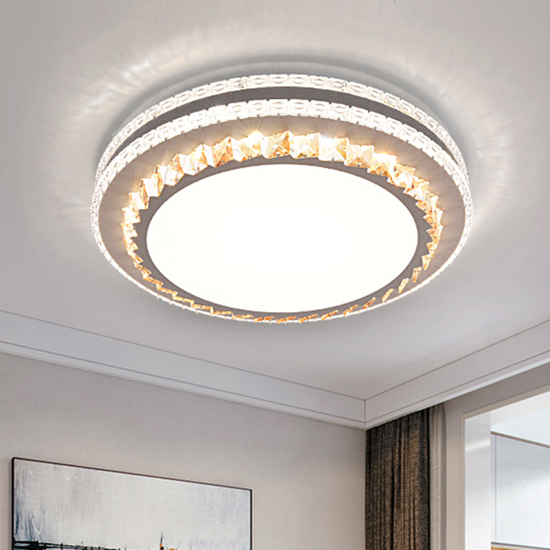Sleek Stainless-Steel Drum Led Flush Mount Light With Crystal Accent Perfect For Bedrooms / Third
