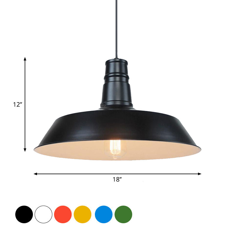 Vintage Barn Pendant Lamp - 10/14 Size 1 Bulb Aluminum Ceiling Fixture In Black/White/Red For Dining