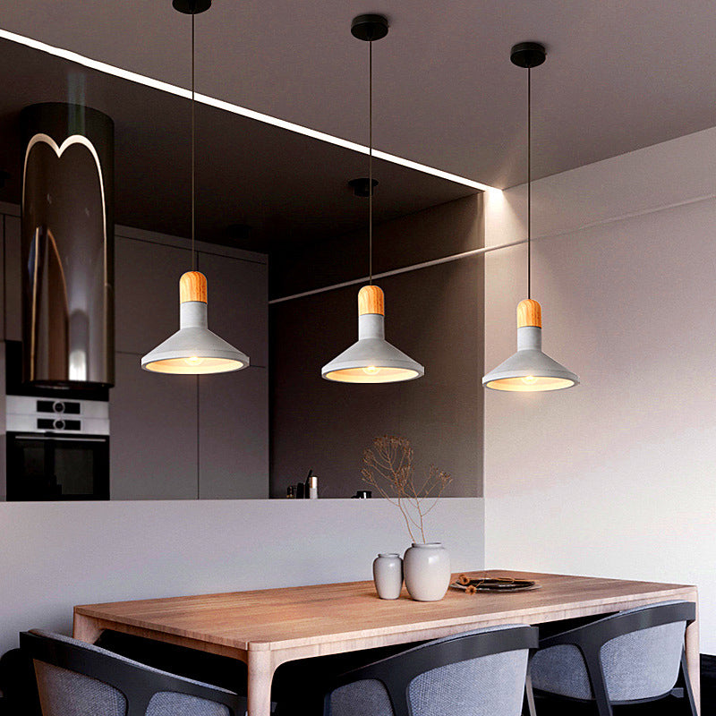 Grey Cement Funnel Pendant Light For Minimalist Dining Room - Single Bulb Suspension Fixture