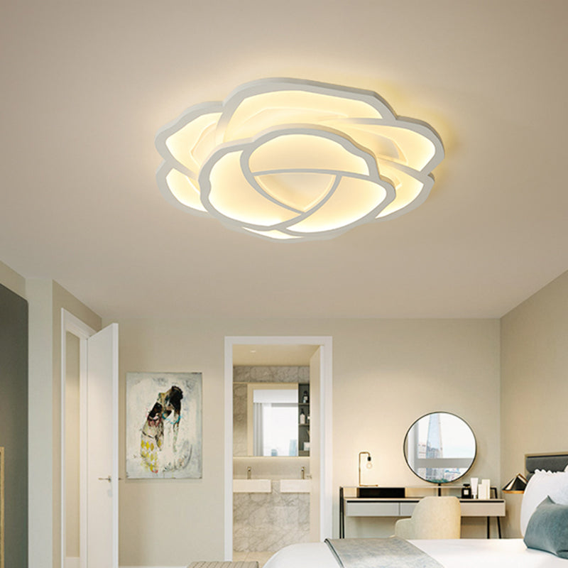 Led Acrylic Shaded Rose Flush Mount Ceiling Lamp - Simplicity Bedroom Light (16/20.5) In Warm/White