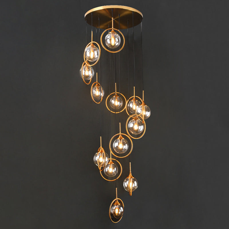 Nordic Spiral Glass Staircase Pendant Light With Multiple Hanging Balls 10 / Clear B