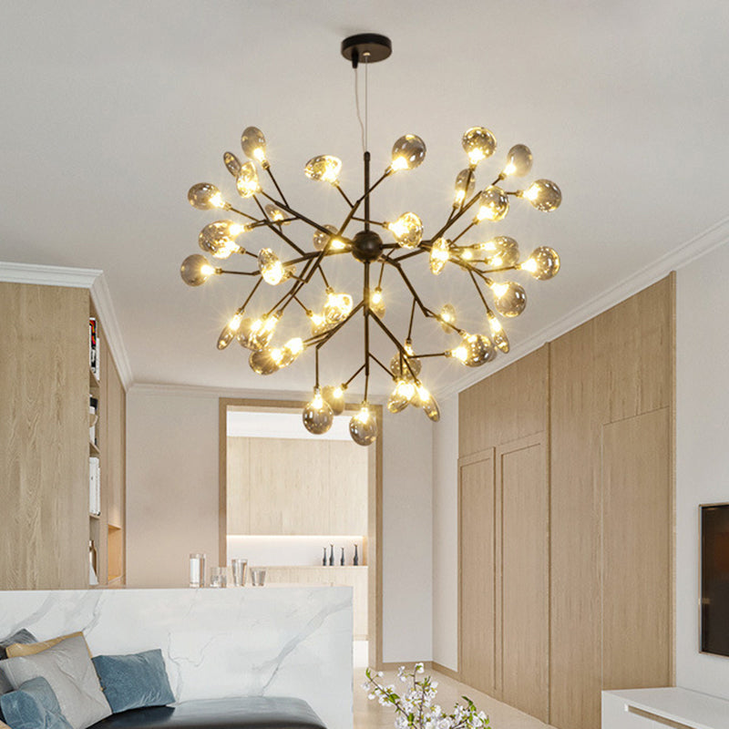 Minimalist Led Smoked Glass Firefly Chandelier In Black