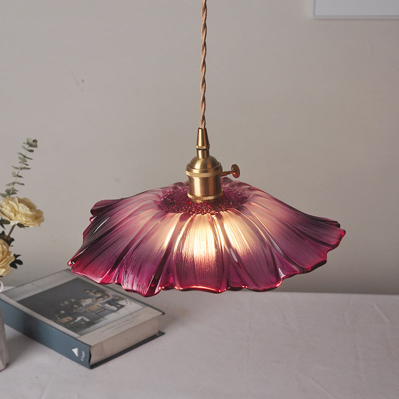 Vintage Floral Hanging Lamp - Ribbed Glass Pendant Light For Restaurants