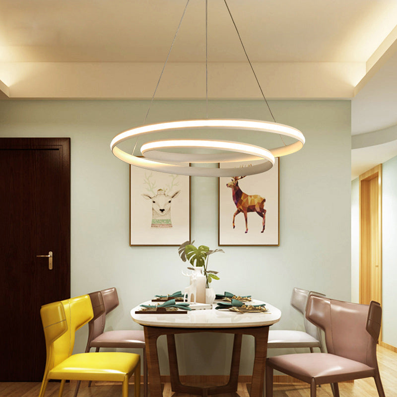 Minimalist Led Chandelier For Dining Room With Metallic Seamless Curve Design