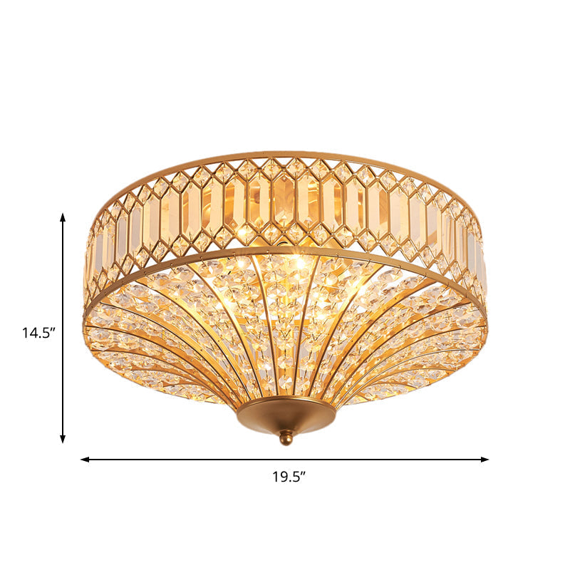 Chinese Style 5-Light Bedroom Ceiling Lamp In Flared Crystal Flush Mount Design - Gold Finish
This