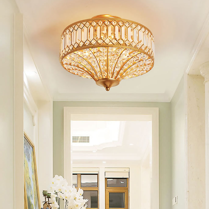 Chinese Style 5-Light Bedroom Ceiling Lamp In Flared Crystal Flush Mount Design - Gold Finish
This