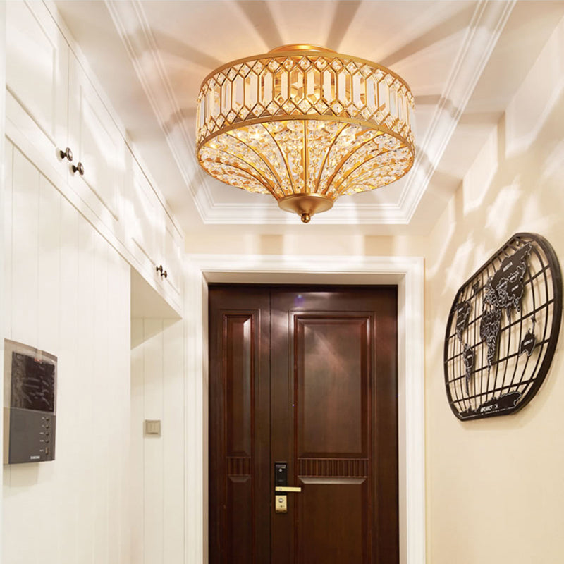 Chinese Style 5-Light Bedroom Ceiling Lamp In Flared Crystal Flush Mount Design - Gold Finish
This