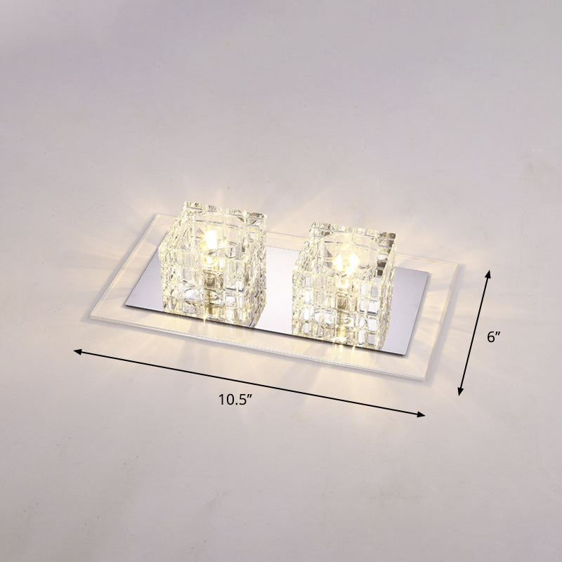 Contemporary Crystal Block Led Flush Mount Ceiling Light With Clear Corridor Illumination 2 / Warm