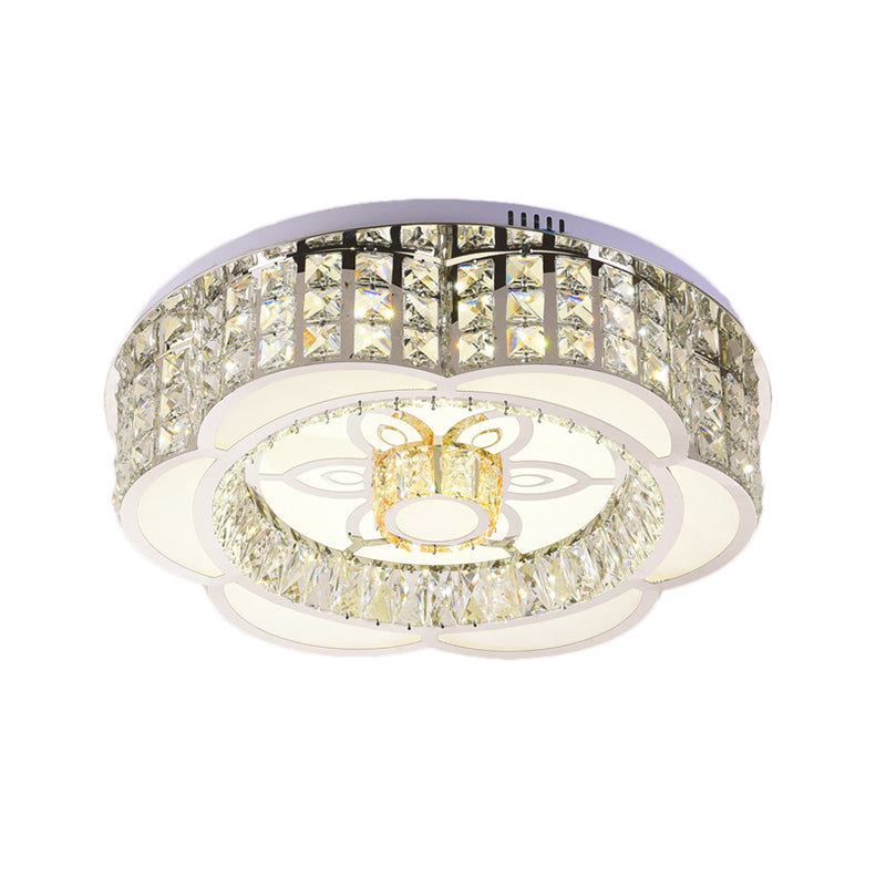 23.5/31.5 Wide Crystal Flush Light Led Ceiling Fixture - Simple Flower Design In Chrome Ideal For