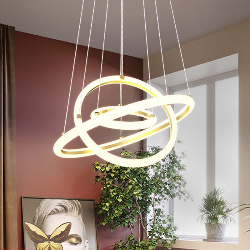 Halo Gold Chandelier With Artistic Led Acrylic Lights - Perfect Over Table 3 /