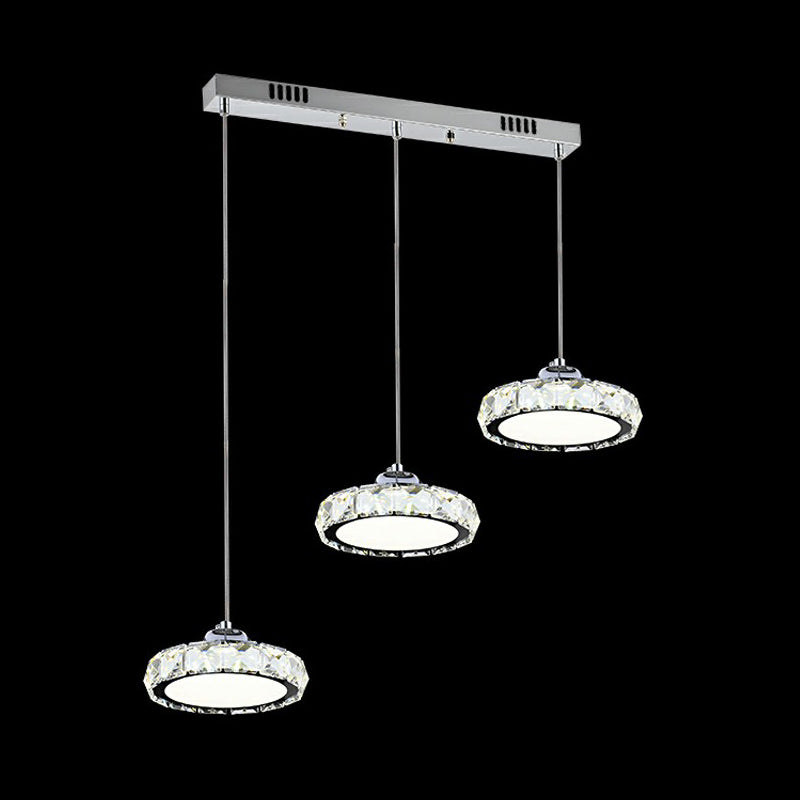 Modern Crystal Led Dining Room Pendant Light With Three Clear Heads / Linear