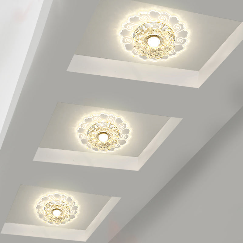 Flower Shape Crystal Flush Mount Ceiling Light Fixture With Led Modern Aisle Lighting