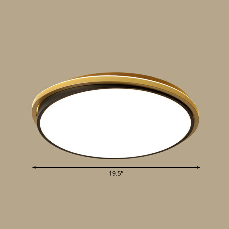 Minimalist Gold And Black Acrylic Round Led Flush Light For Bedroom Ceiling / 19.5 Third Gear