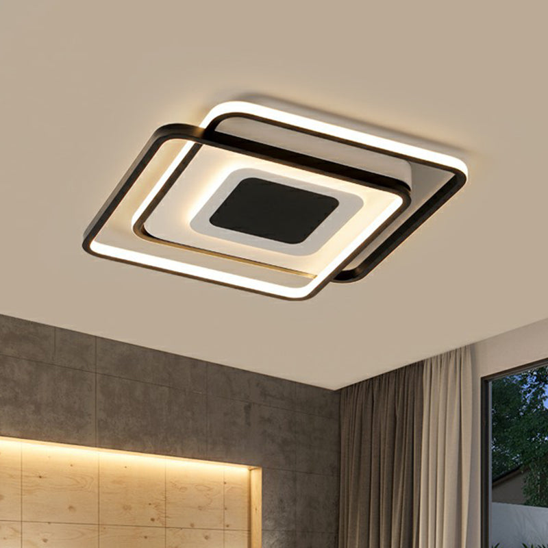 Modern Black Square Led Ceiling Flush Mount Light Fixture For Bedrooms