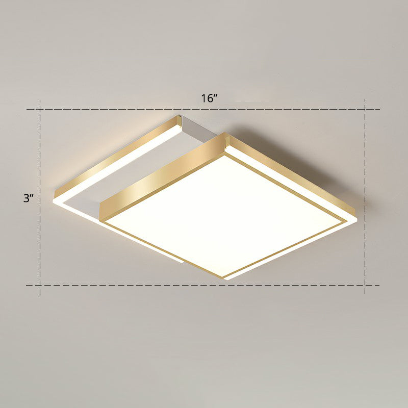 Minimalistic Gold Led Ceiling Light For Living Room - Rectangle Shaped Acrylic Flush Mount / 16