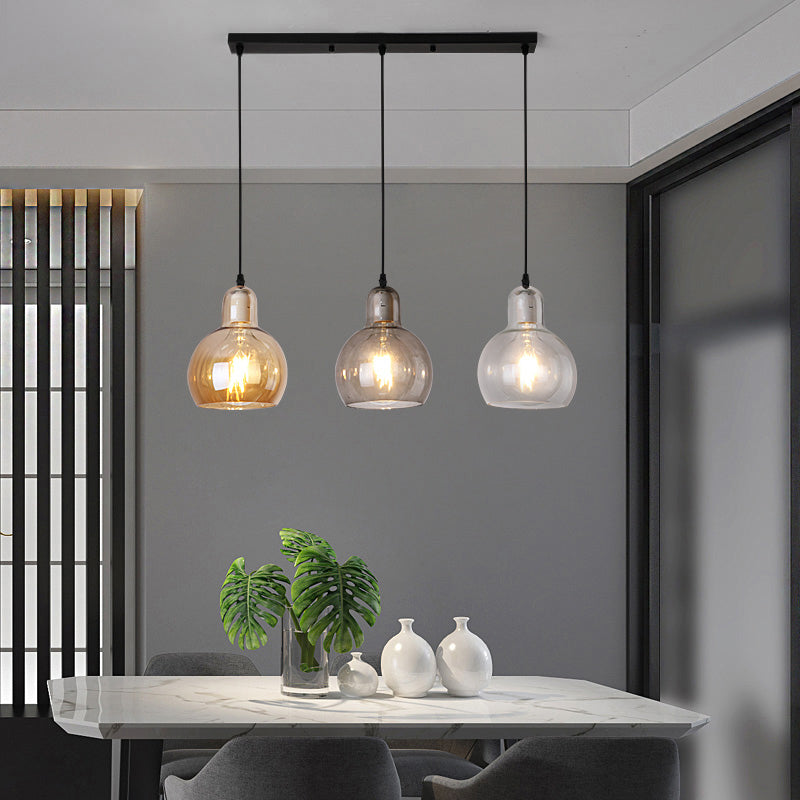 Black Postmodern Gourd Pendant Lamp With 3 Glass Heads For Dining Room Suspension