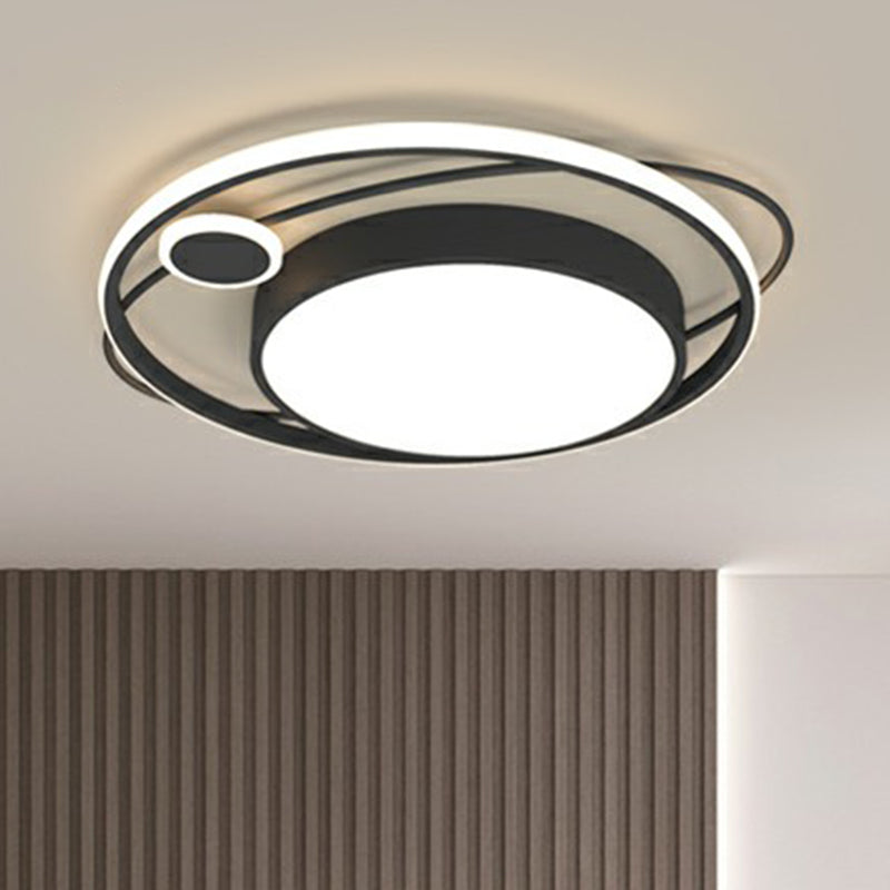 Modern Black Nordic Metal Circle Led Flush Mount Light For Bedroom