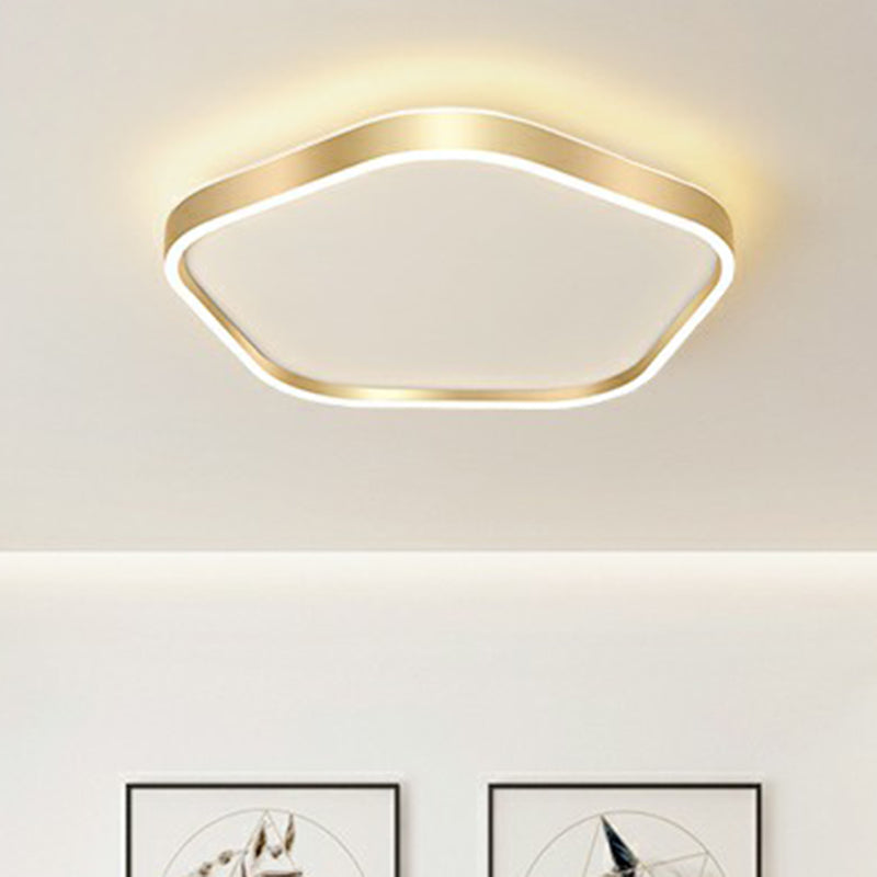 Simple Style Gold Pentagon Led Flush Mount Light For Bedroom Ceiling / 16’ White