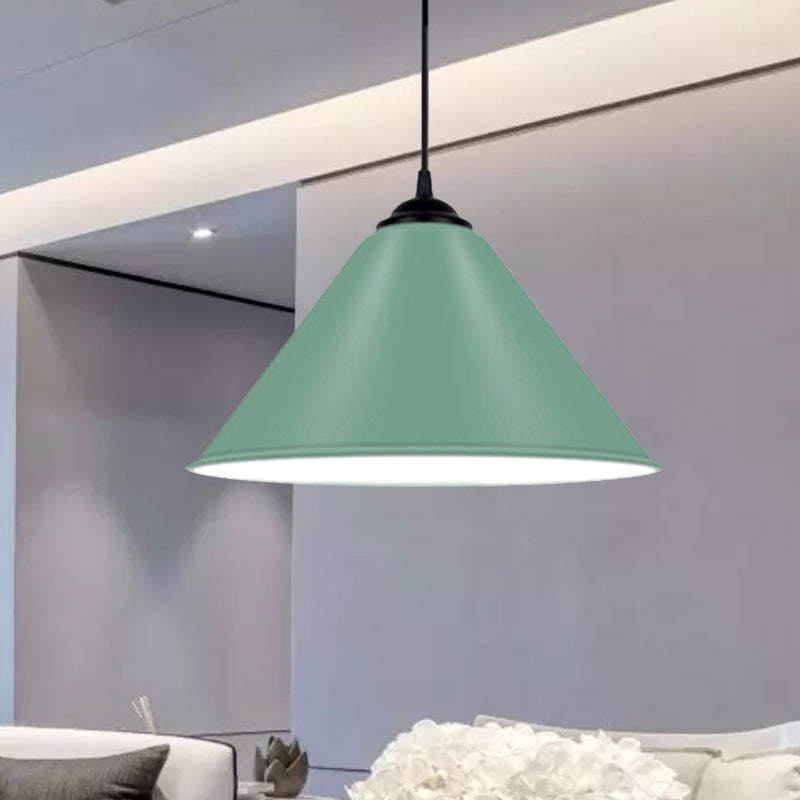 Modern Metal Cone Hanging Light - 1 Pink/Yellow/Green Pendant 12/14/16 Diameter