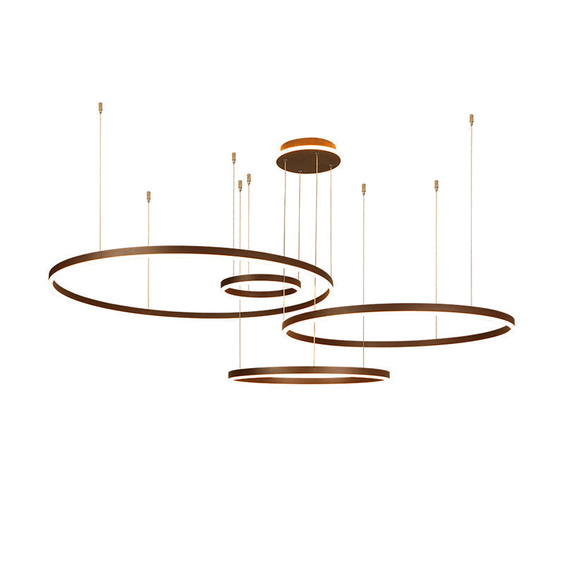Artistic Led Aluminum Chandelier - Loop Shaped Coffee Hanging Light For Living Room