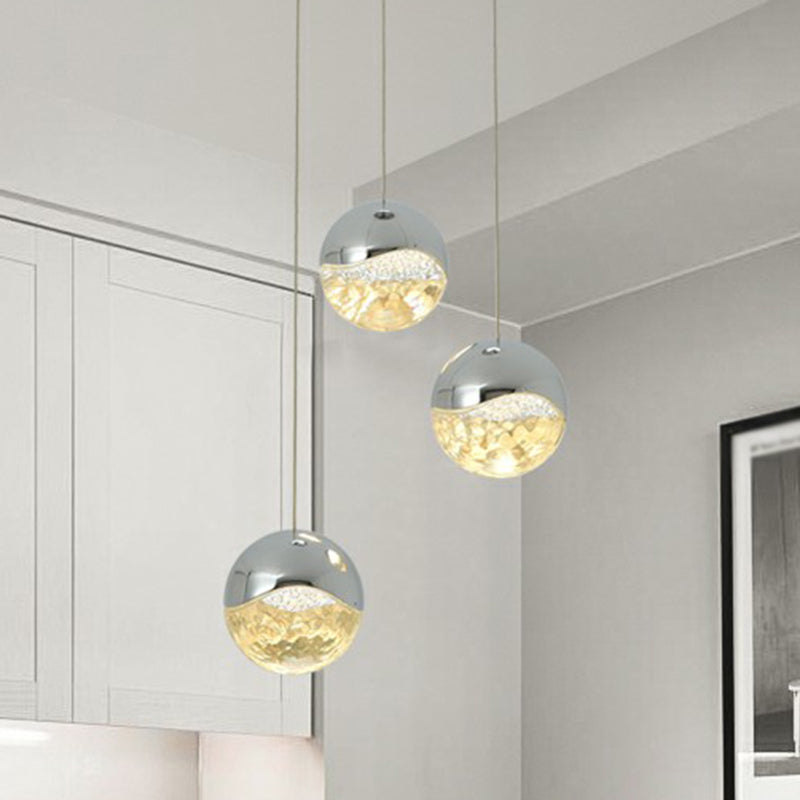 Modern Chrome Led Cluster Pendant Light With Clear Glass Globes - Ideal For Restaurants
