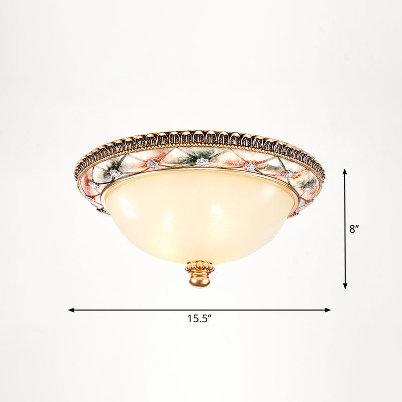 Vintage Frosted Glass Dome Flush-Mount Bedroom Ceiling Light 3 / Pink-White
