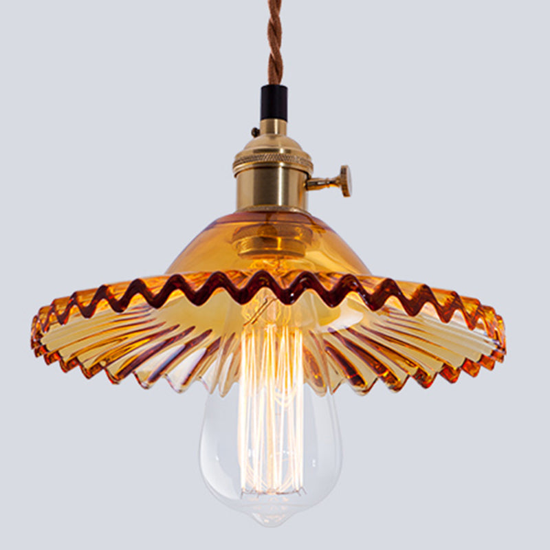Nordic Radial Wave Glass Pendant Light - 1-Light Dining Room Ceiling Fixture