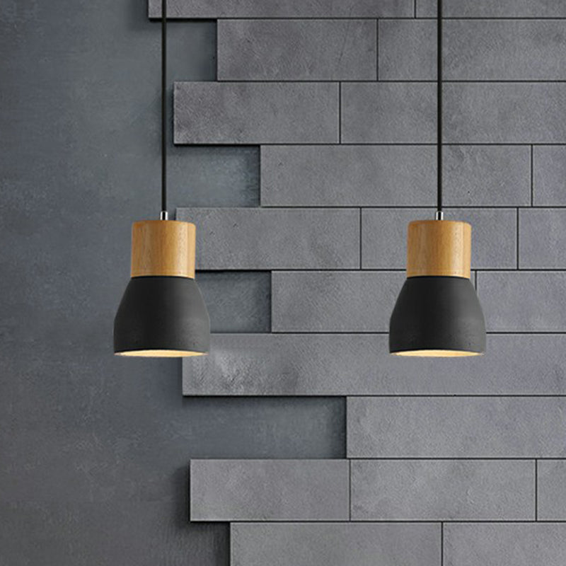 Nordic Cement Mini Pendant Ceiling Light With Wooden Top - Single-Bulb Restaurant Lighting