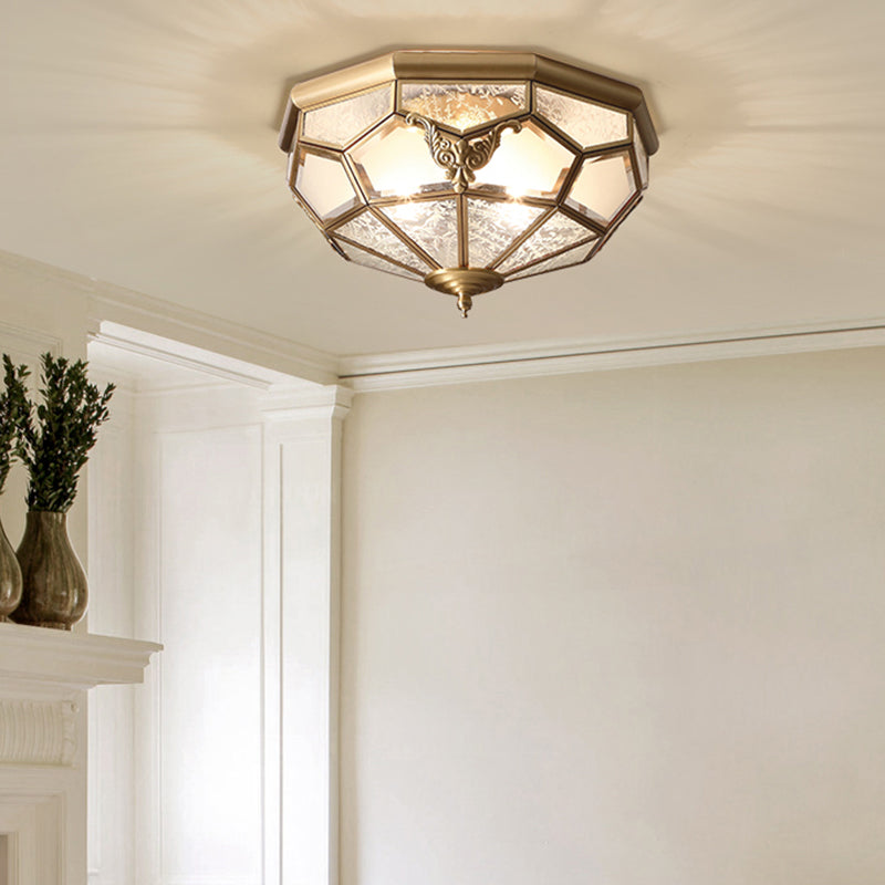 Colonial Style Gold Finish 4-Light Ceiling Flush Mount With Frosted Glass Bowl Shape