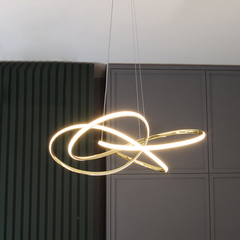 Gold Plated Pendant Chandelier: Minimalistic Metal Led Suspension Light For Restaurants