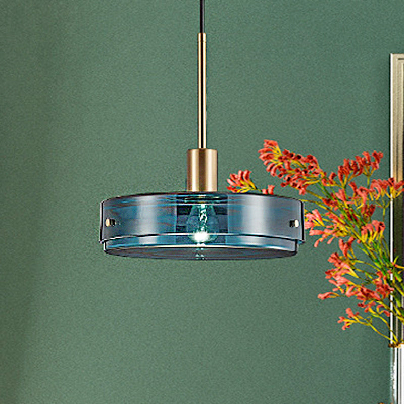 Modernist Green Glass Circular Suspension Pendant Light - Stylish Living Room Hanging Lamp