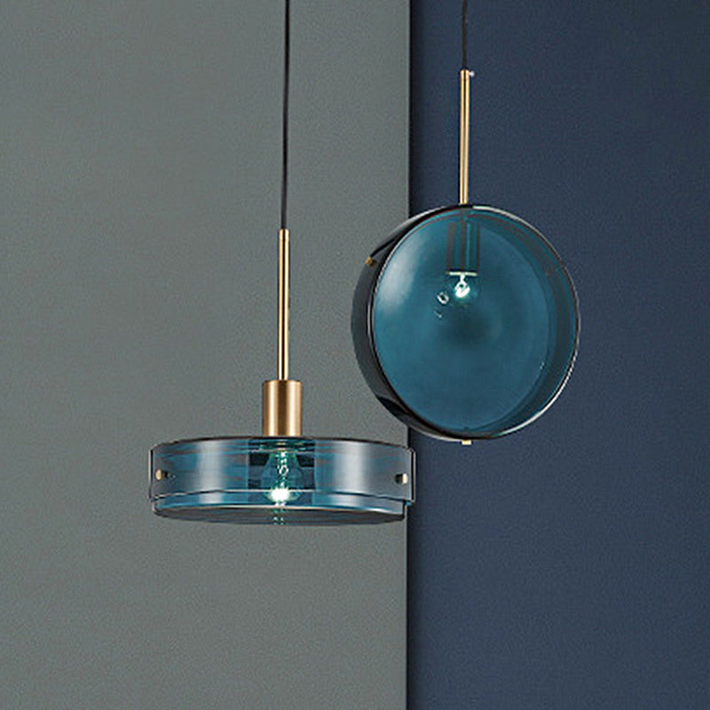 Modernist Green Glass Circular Suspension Pendant Light - Stylish Living Room Hanging Lamp