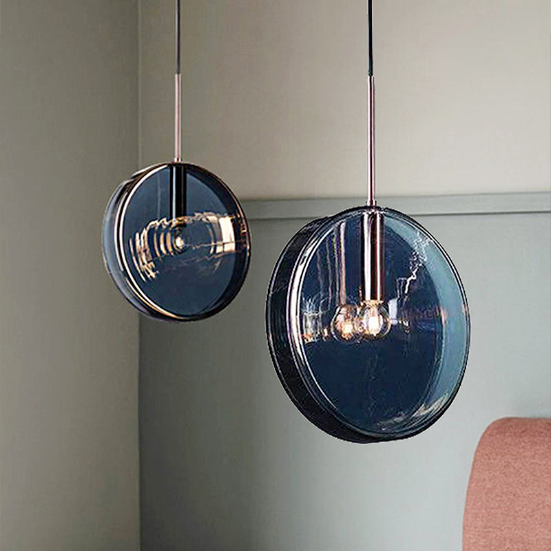 Modernist Green Glass Circular Suspension Pendant Light - Stylish Living Room Hanging Lamp
