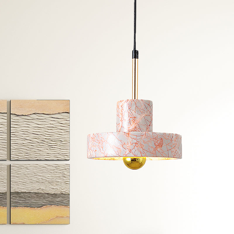 Contemporary Marble Drum Pendant Lamp - 1 Light Hanging Ceiling Fixture For Bedroom In