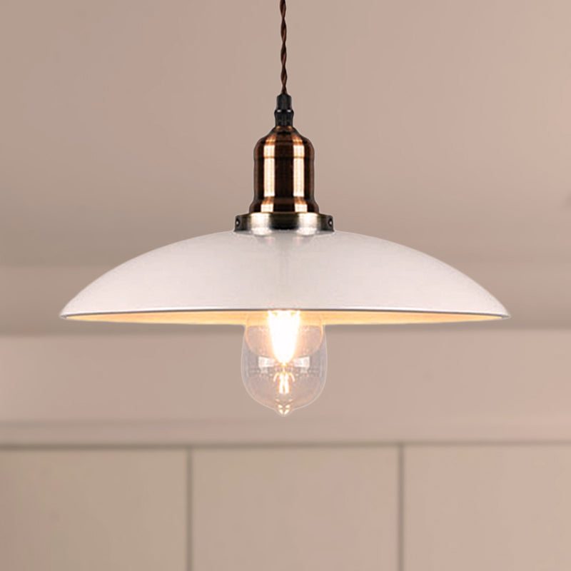 Stylish Metal Pendant Light With Cone/Saucer/Dome Shade - Loft Design In White Ideal For Restaurants