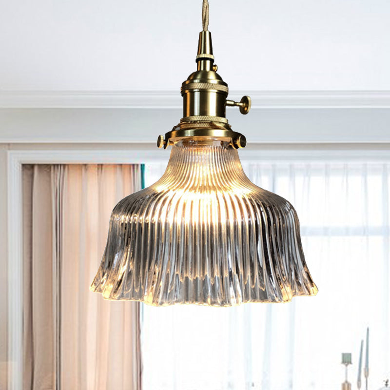 Fluted Glass Pendant Light With Brass Lamp Socket - Contemporary Kitchen Lighting
This Revised