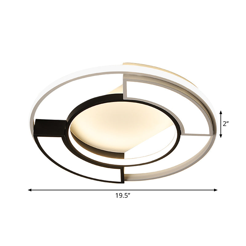 Modernism Ring Flushmount Light With Frosted Diffuser - Metallic Black And White Led Ceiling