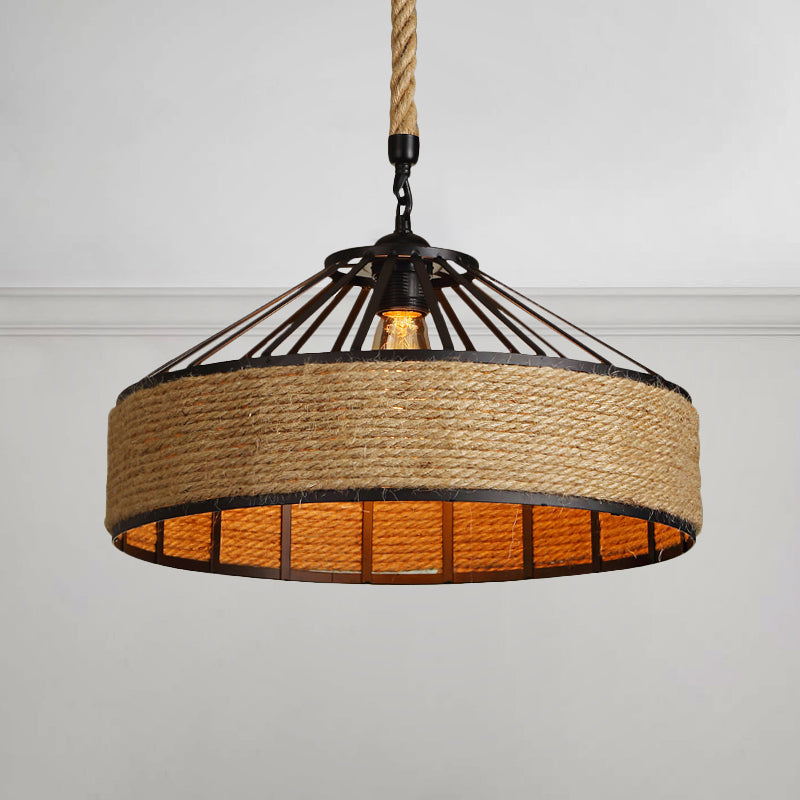 Vintage Style Drum Shade Rope Pendant Light - Perfect For Coffee Shops 1 Bulb Black / A
