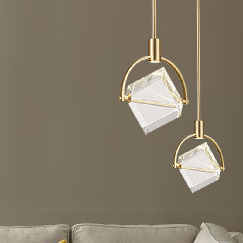 Contemporary Gold Hanging Lamp Kit With Clear Glass Cubic Pendant - Perfect Ceiling Light For