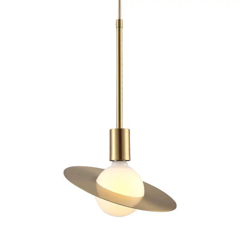 Postmodern Pendant Lamp - White Glass With Gold Disc Metal Shade