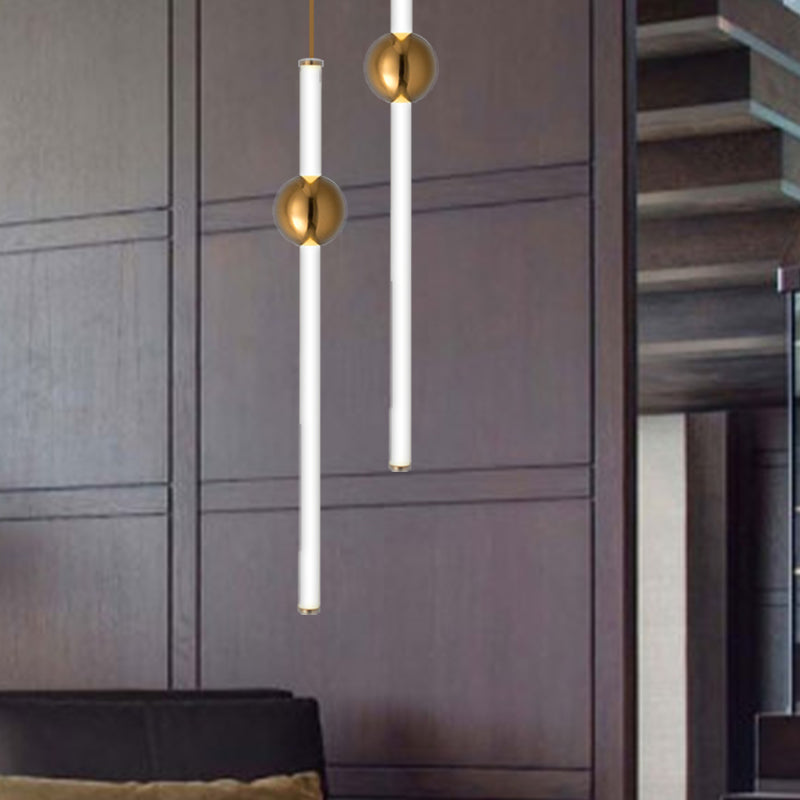 Gold And White Glass Flute Pendant Light- Single Head Stairway Fixture