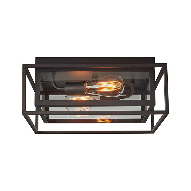 Vintage Style Black Flush Mount Ceiling Light With Clear Glass Shade