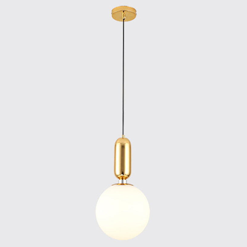 Mid-Century Opal Frosted Glass Globe Pendant Light Elegant 1-Light Hanging Lamp Gold / 10