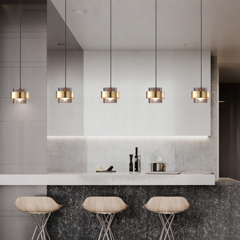 Modern Smoke Glass Pendant Lamp With Metal Ring - Sleek And Minimalist Design