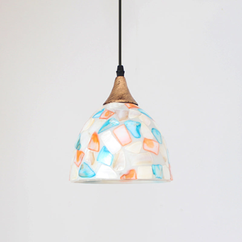 Mediterranean Beige Shell Bell Hanging Lamp With Mosaic Effect - Kitchen Pendant Lighting
