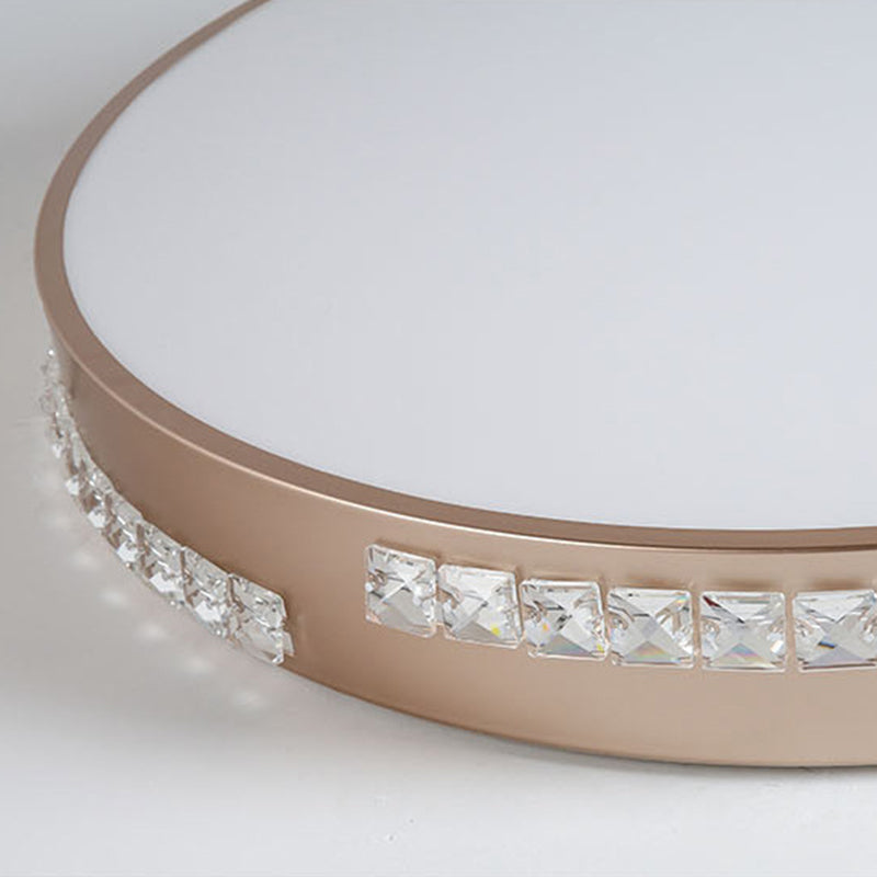 Led Bedroom Ceiling Light Fixture - Gold Flush Mount With Crystal Drum Shade (18/21.5) Warm/3 Color