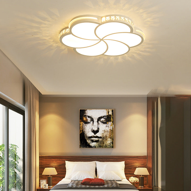 Simple Crystal Flower Flush Mount Led Bedroom Lamp - 16.5/20.5/24.5 W Light Fixture In Warm/White/3