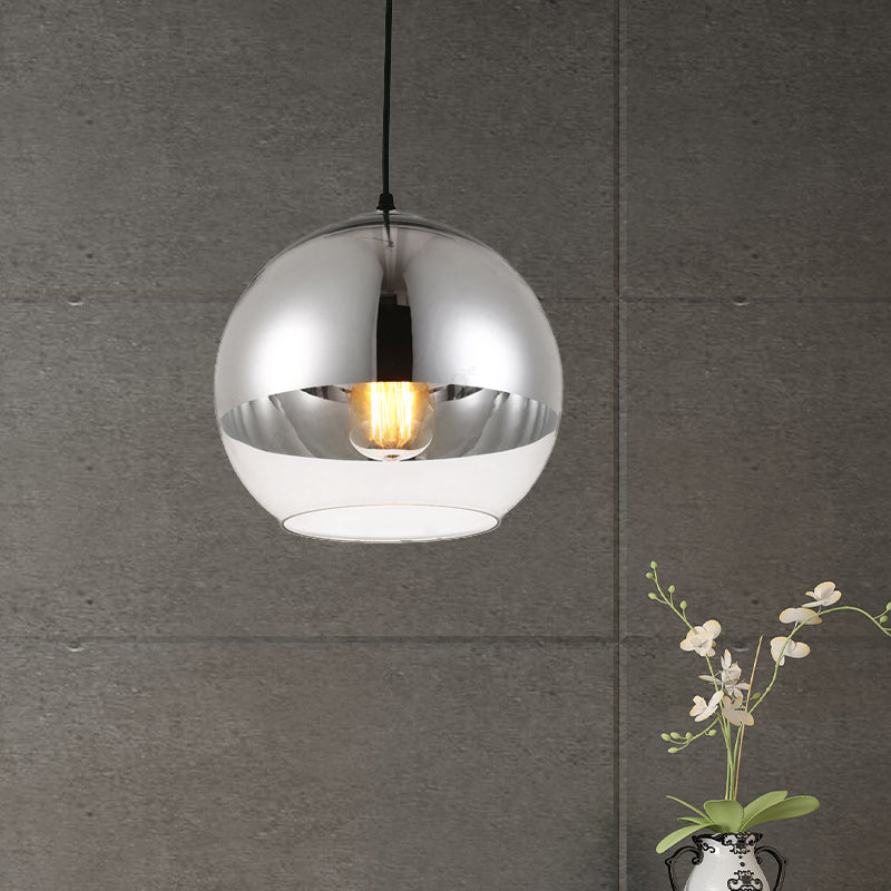 Vintage Silver Globe Pendant Light Fixture With Clear Glass - Bedroom Hanging Lamp 1 Head Available