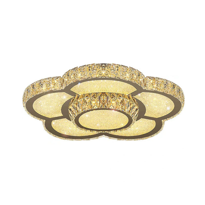 Modern White Clear Crystal Glass Flower Flush Mount Led Ceiling Light - 14/18/23.5 Warm/White Remote
